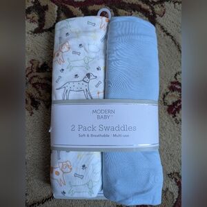 Modern Baby Blue and White Swaddle Set
